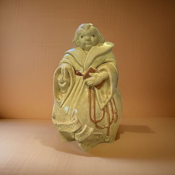 Vintage RED WING Cookie Jar "Thou Shalt Not Steal" Friar Tuck Monk 1940s Yellow - Picture 1 of 9